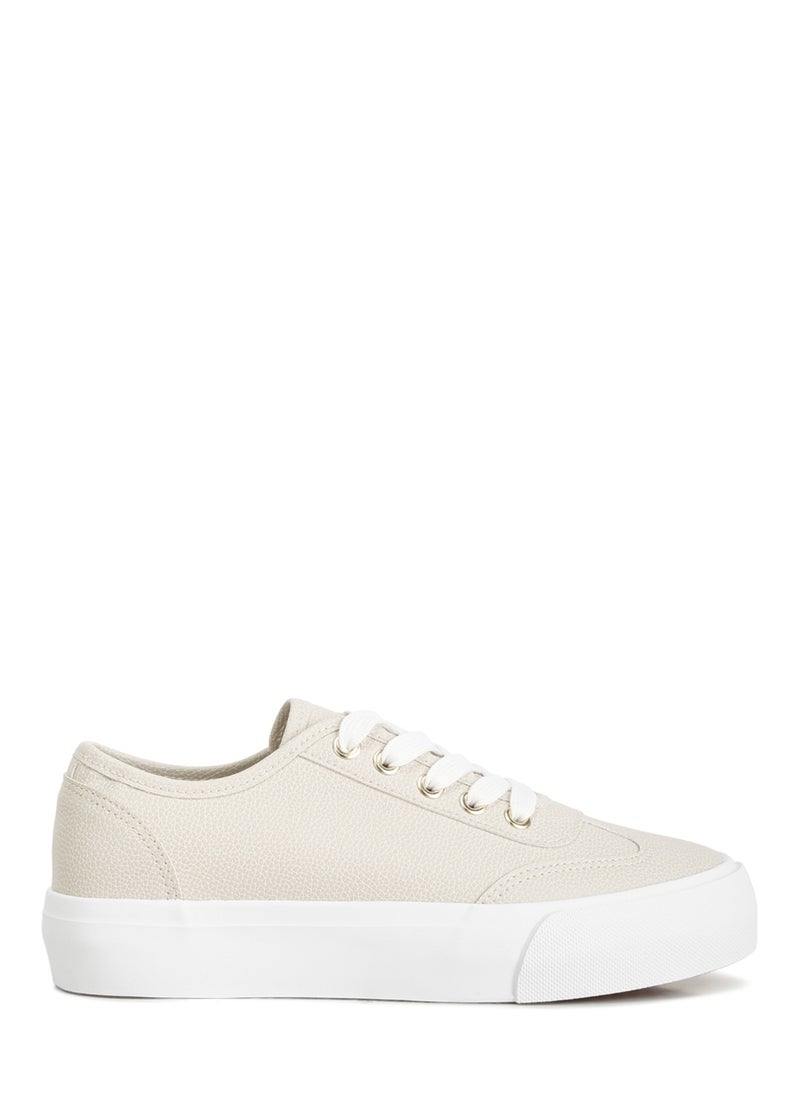 Off-White Faux Leather Flatform Sneakers