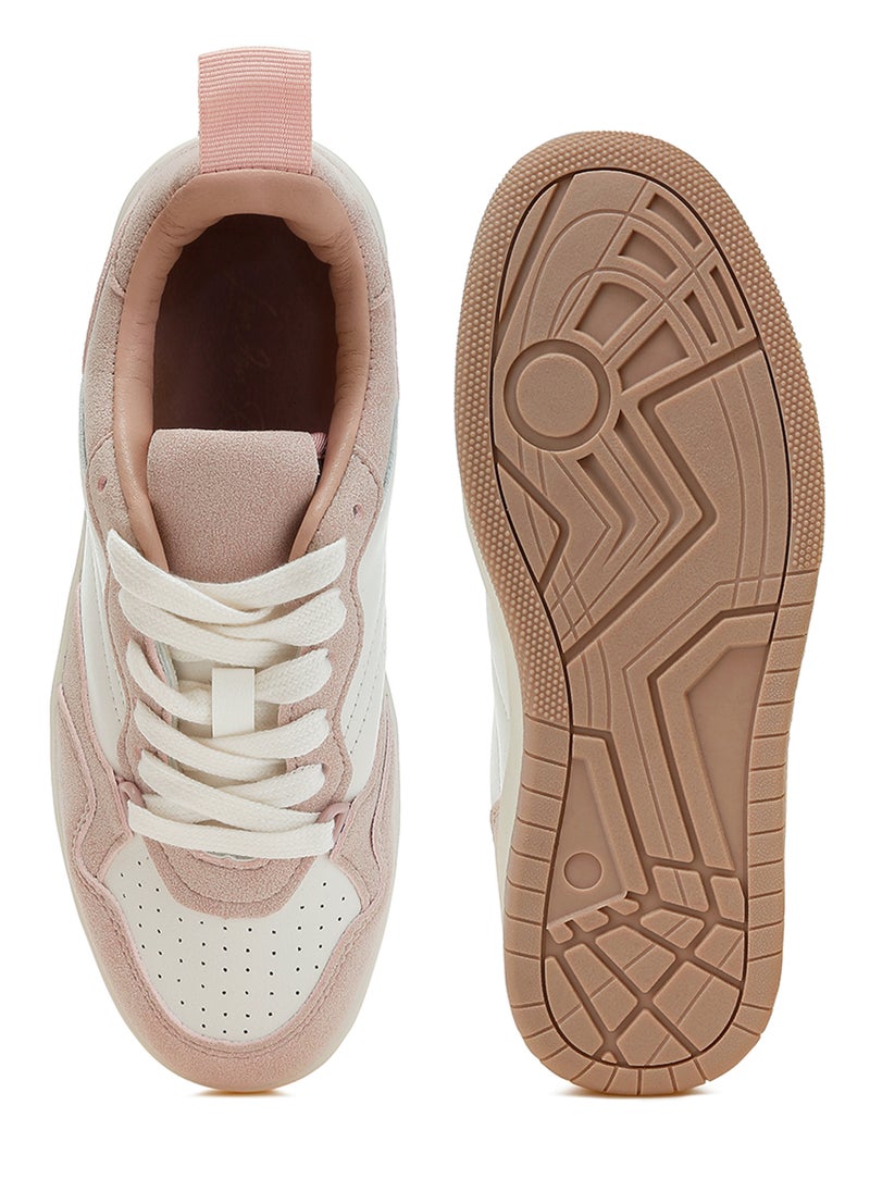 Faux Leather Casual Sneakers in White and Pink