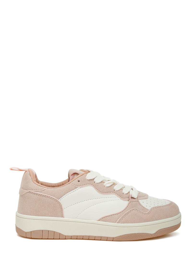 Faux Leather Casual Sneakers in White and Pink