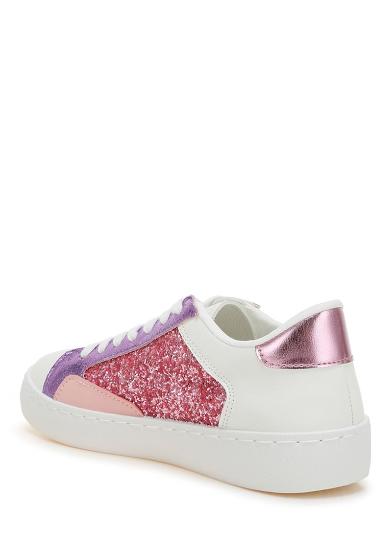 Glitter Faux Leather Sneakers in Pink