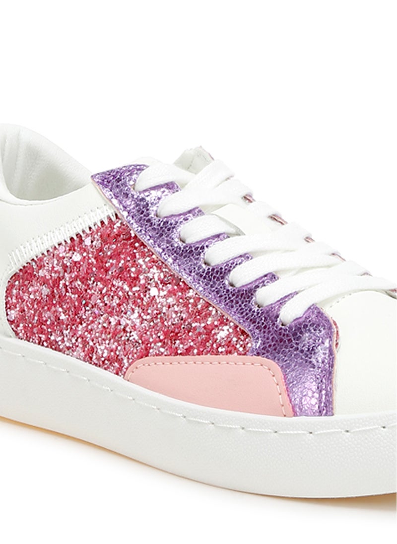 Glitter Faux Leather Sneakers in Pink