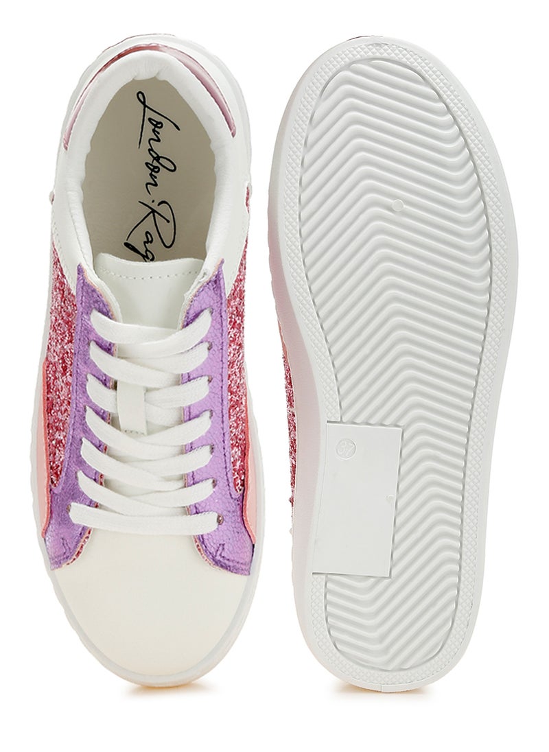 Glitter Faux Leather Sneakers in Pink