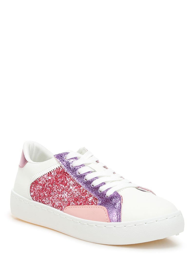 Glitter Faux Leather Sneakers in Pink