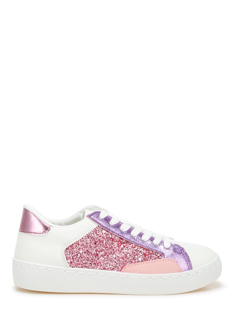 Glitter Faux Leather Sneakers in Pink