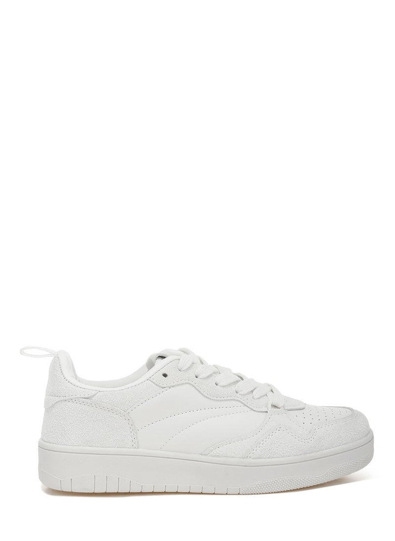 Faux Leather Casual Sneakers in White