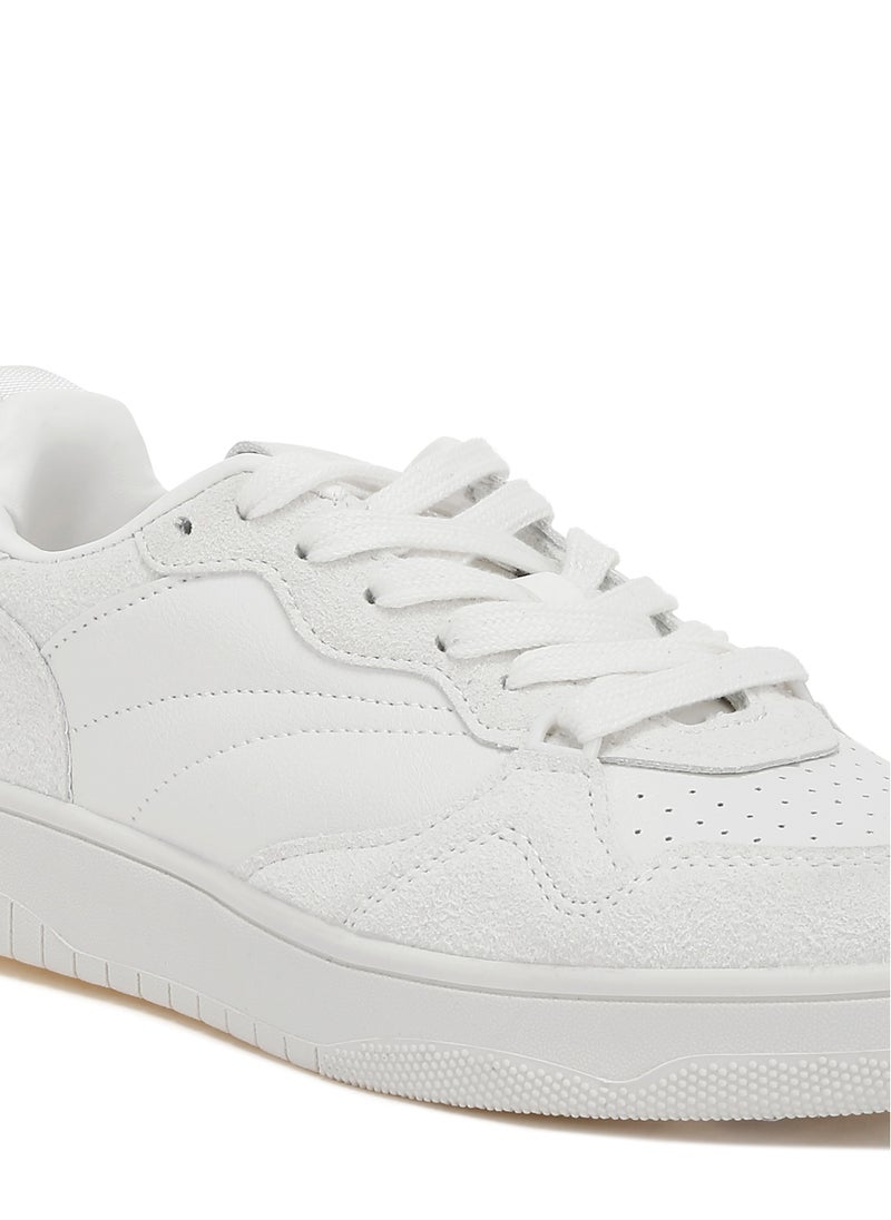 Faux Leather Casual Sneakers in White