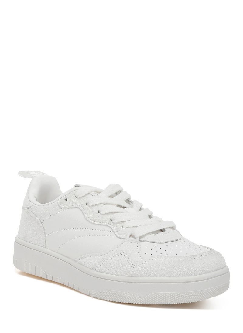 Faux Leather Casual Sneakers in White