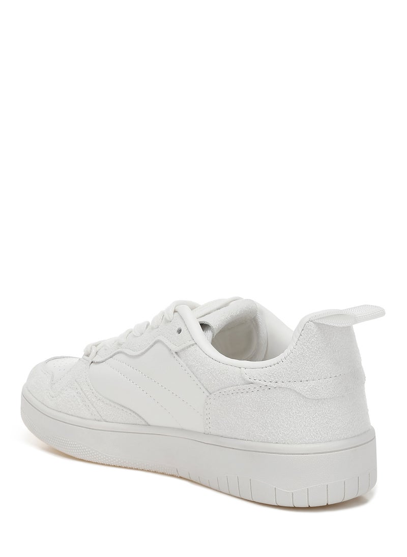 Faux Leather Casual Sneakers in White