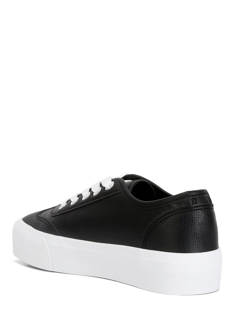 Black Faux Leather Flatform Sneakers