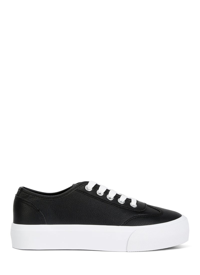 Black Faux Leather Flatform Sneakers