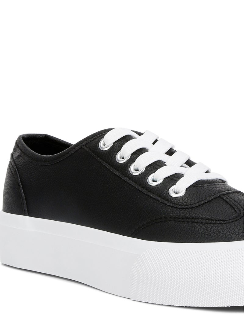 Black Faux Leather Flatform Sneakers