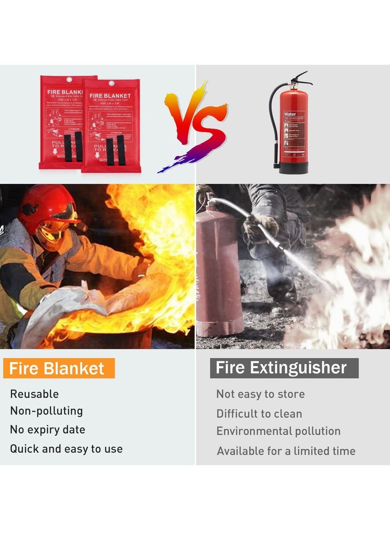 Fire Blankets Emergency for Home, Prepared Emergency Fire Retardant Blanket for, Fireproof Blanket for Kitchen, Camping, Grill, Car, Office, Warehouse, School, Picnic, Fireplace(2PCS)
