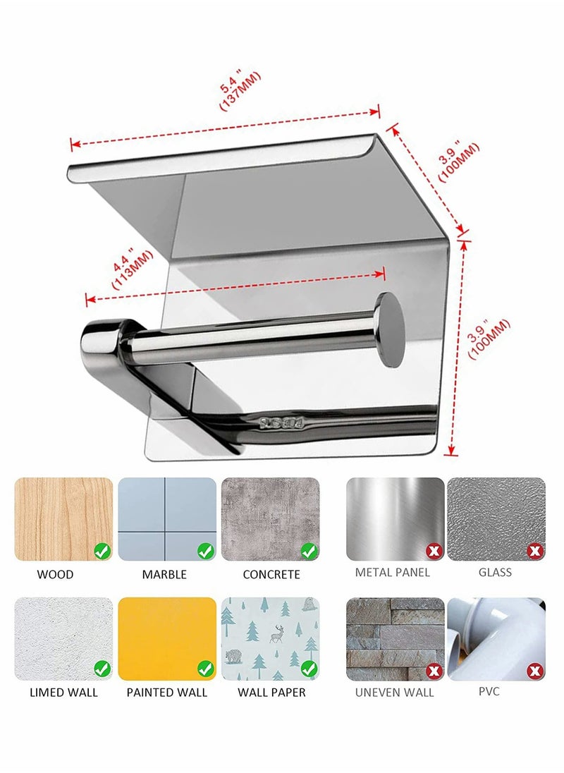 Toilet Roll Holder No Drilling, 304 Stainless Steel Self Adhesive and Wall Mounted WC Tissue Holder for Bathroom Kitchen