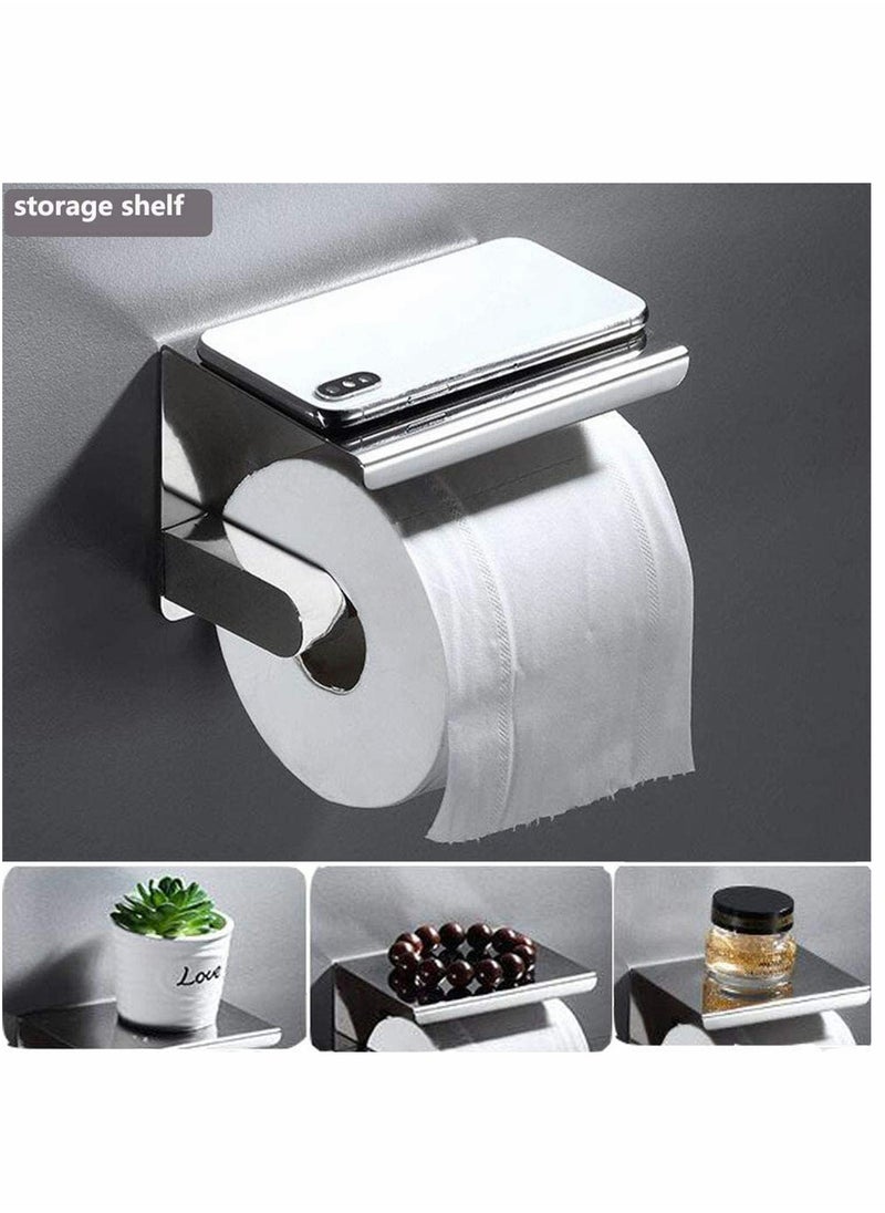 Toilet Roll Holder No Drilling, 304 Stainless Steel Self Adhesive and Wall Mounted WC Tissue Holder for Bathroom Kitchen