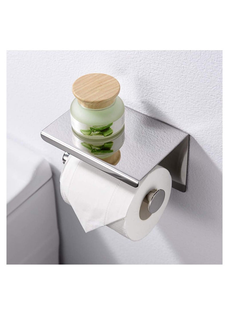 Toilet Roll Holder No Drilling, 304 Stainless Steel Self Adhesive and Wall Mounted WC Tissue Holder for Bathroom Kitchen