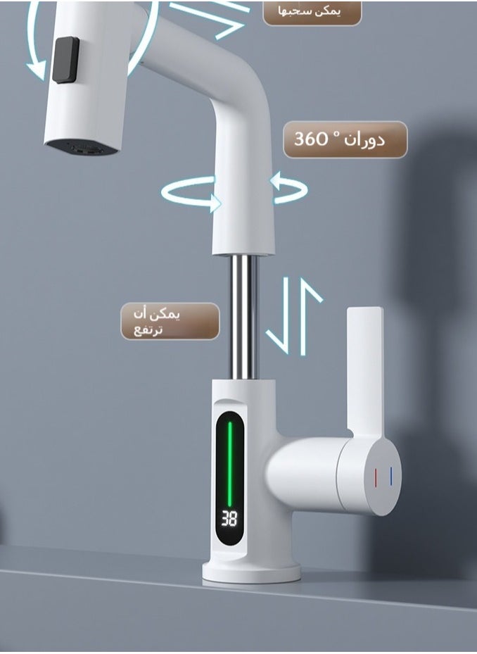 Smart Color-Changing Digital Display Kitchen Faucet | Pull-Out, Lift & Swivel Features | Stylish Waterfall Bathroom Tap