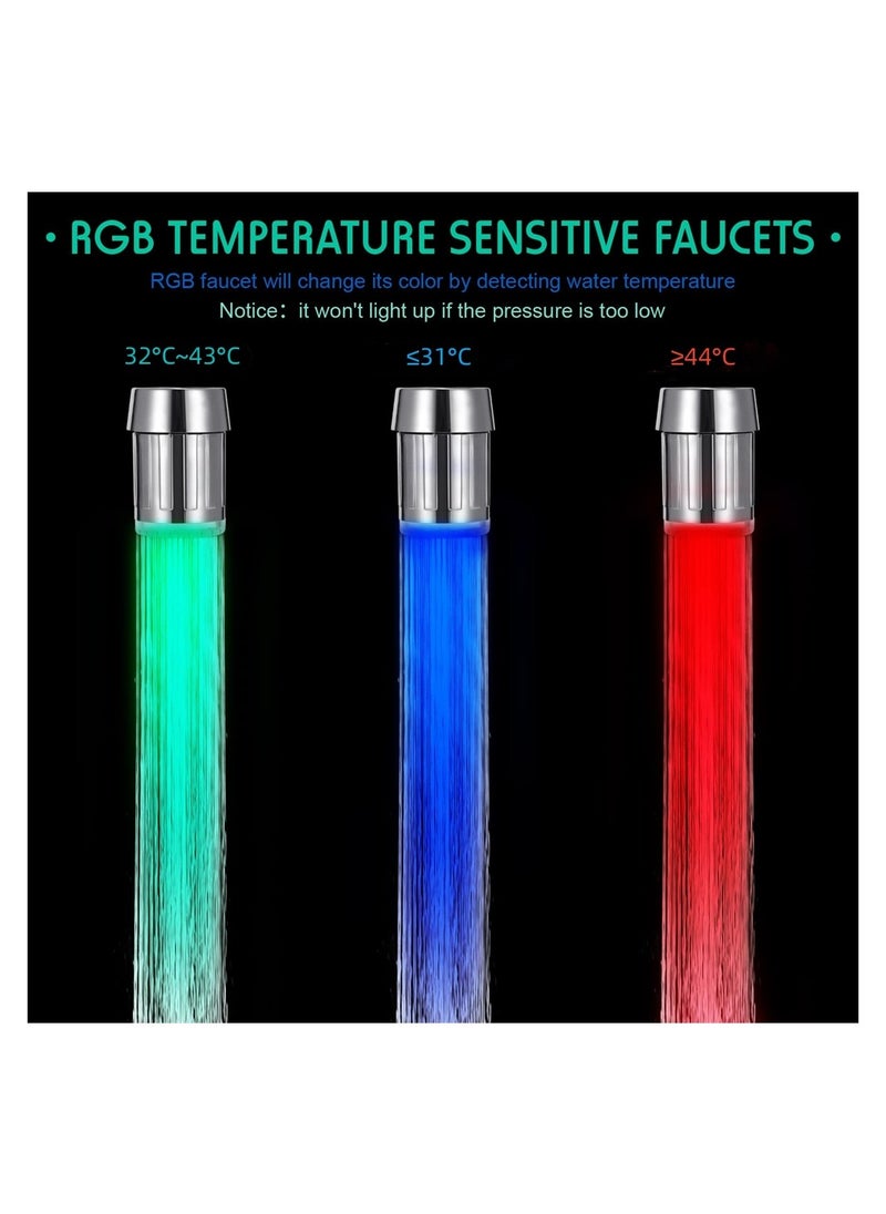 Color Changing Faucet Adapter, 3 Color Change Automatically LED Water Faucet, for Kitchen and Bathroom, Fixed LED Faucet