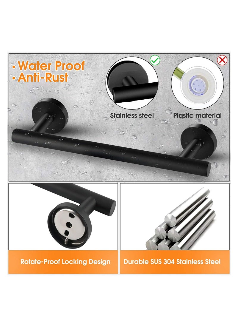 Bathroom Hardware Set 4 Pcs Matte Black Towel Stainless Steel Simple Firm Bathroom Towel Rack Set Include 16in Bathroom Towel Toilet Paper Holder and 2 Robe Hooks