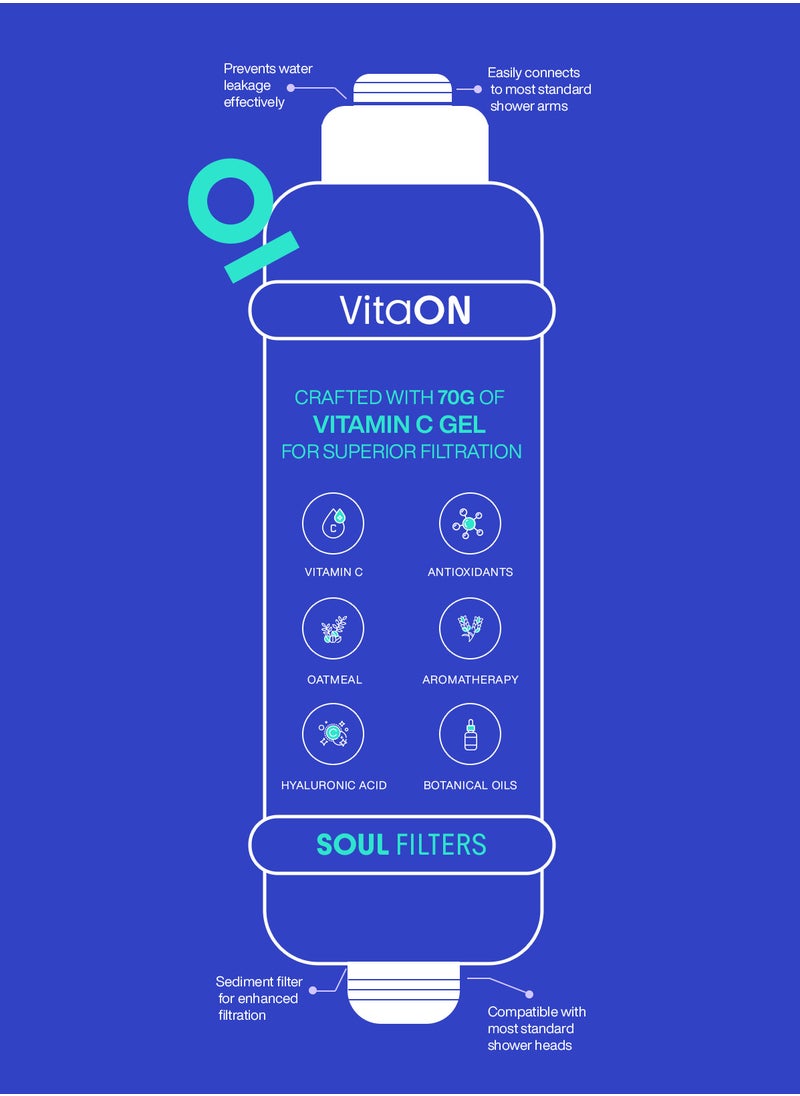 Vita On Korean Vitamin Shower Filter - Skin & Hair Enhancement - Skin Toner - Anti Hair Loss - Prevents Dry Skin - Chlorine & Impurities Removal - Rust Removal - Aromatherapy -  Baby Powder