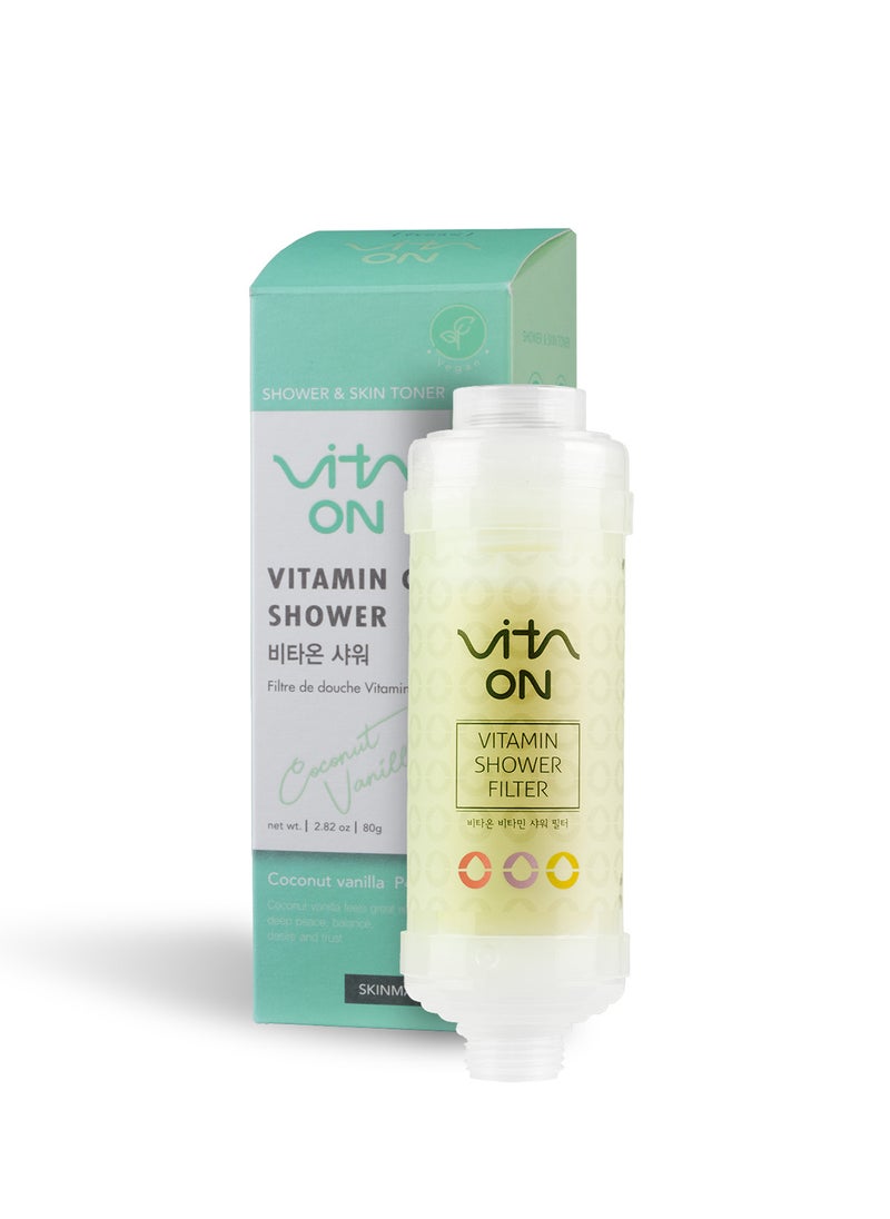 Vita On Korean Vitamin Shower Filter - Skin & Hair Enhancement - Skin Toner - Anti Hair Loss - Prevents Dry Skin - Chlorine & Impurities Removal - Rust Removal - Aromatherapy -  Coconut Vanilla