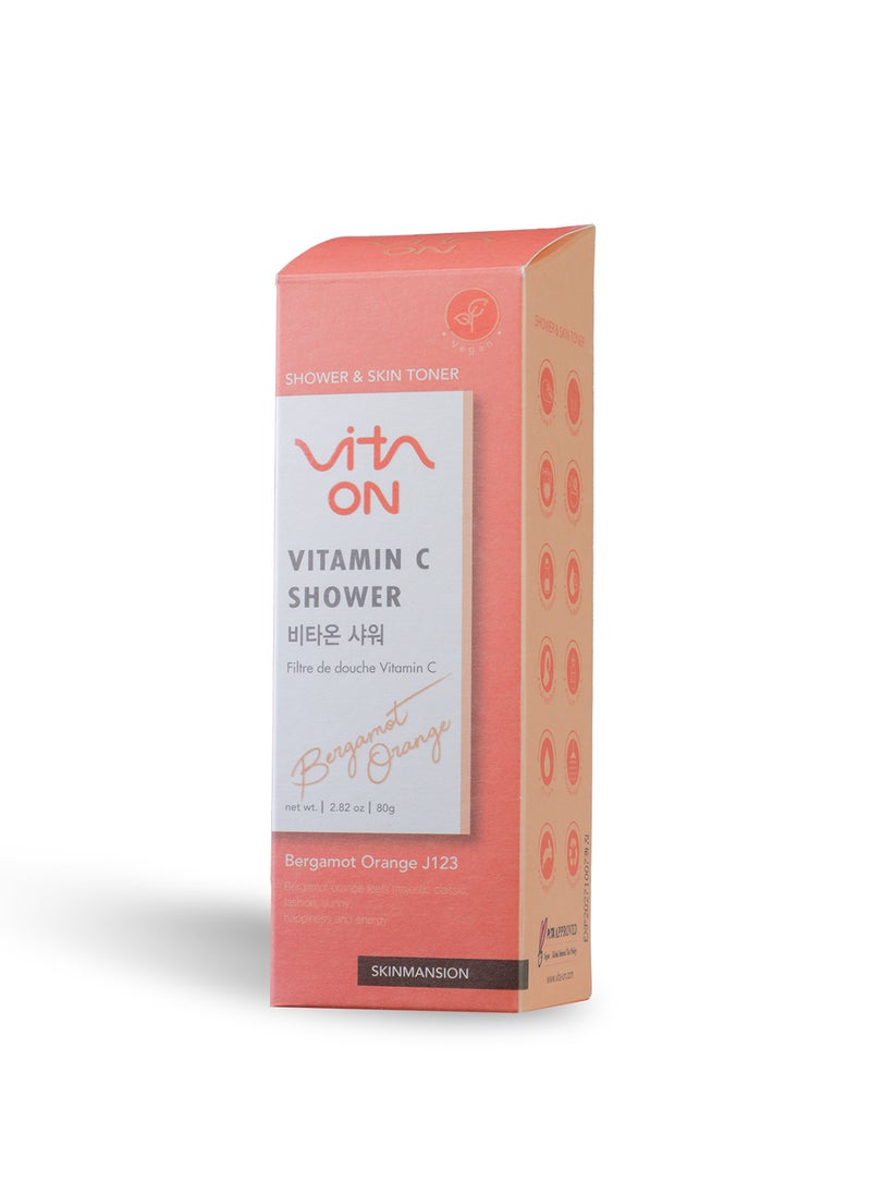 Vita On Korean Vitamin Shower Filter - Skin & Hair Enhancement - Skin Toner - Anti Hair Loss - Prevents Dry Skin - Chlorine & Impurities Removal - Rust Removal - Aromatherapy -  Bergamot Orange (Citrus)