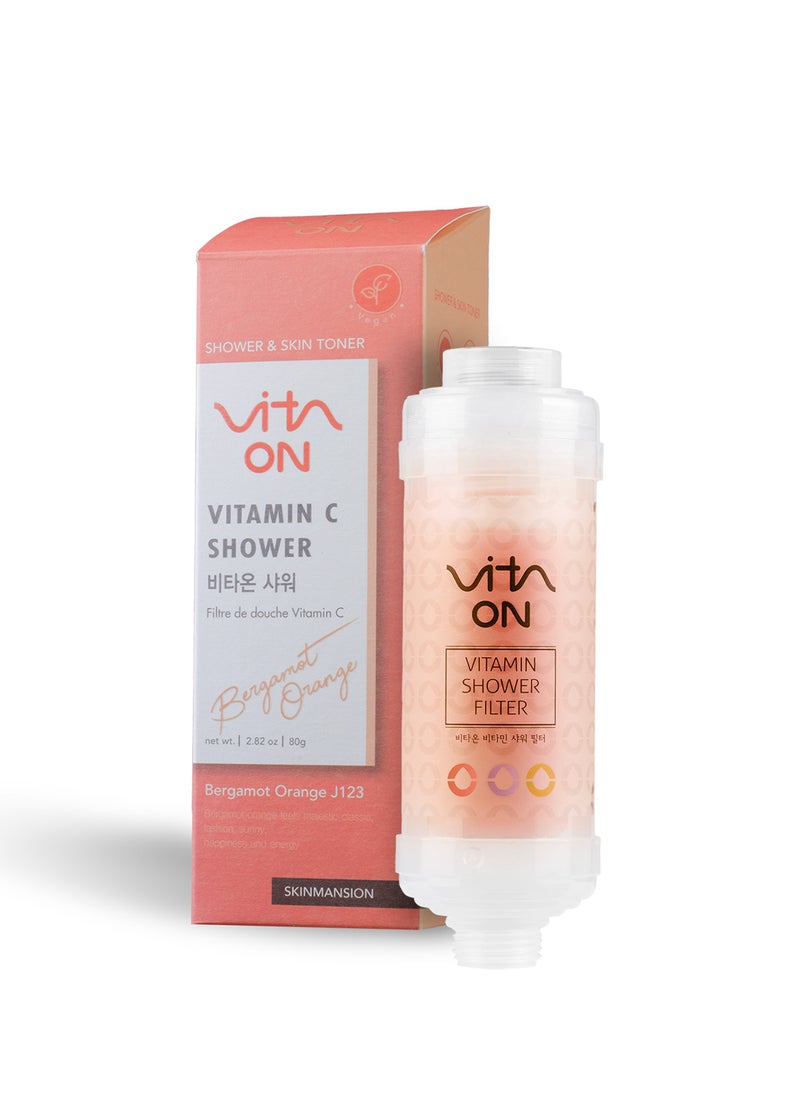 Vita On Korean Vitamin Shower Filter - Skin & Hair Enhancement - Skin Toner - Anti Hair Loss - Prevents Dry Skin - Chlorine & Impurities Removal - Rust Removal - Aromatherapy -  Bergamot Orange (Citrus)