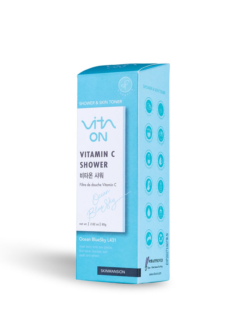 Vita On Korean Vitamin Shower Filter - Skin & Hair Enhancement - Skin Toner - Anti Hair Loss - Prevents Dry Skin - Chlorine & Impurities Removal - Rust Removal - Aromatherapy - Ocean BlueSky (Aqua Berry)