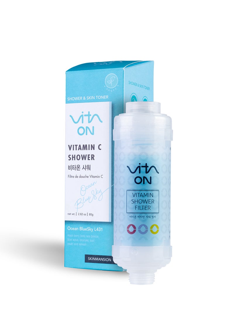 Vita On Korean Vitamin Shower Filter - Skin & Hair Enhancement - Skin Toner - Anti Hair Loss - Prevents Dry Skin - Chlorine & Impurities Removal - Rust Removal - Aromatherapy - Ocean BlueSky (Aqua Berry)