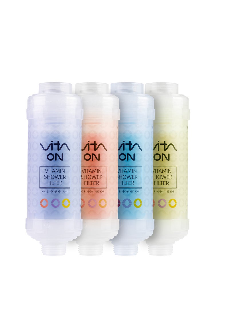 Vita On Korean Vitamin Shower Filter Bundle OF 4 - Skin & Hair Enhancement - Skin Toner - Anti Hair Loss - Prevents Dry Skin - Chlorine & Impurities Removal - Rust Removal - Aromatherapy