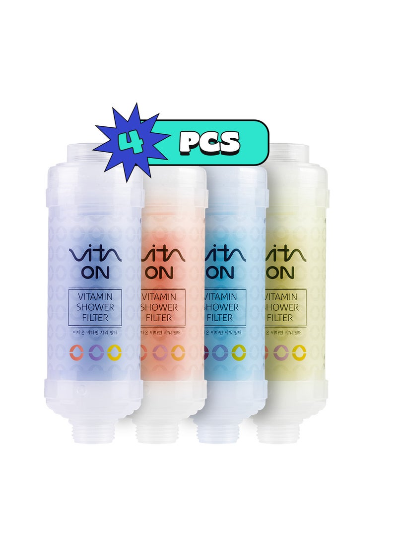 Vita On Korean Vitamin Shower Filter Bundle OF 4 - Skin & Hair Enhancement - Skin Toner - Anti Hair Loss - Prevents Dry Skin - Chlorine & Impurities Removal - Rust Removal - Aromatherapy