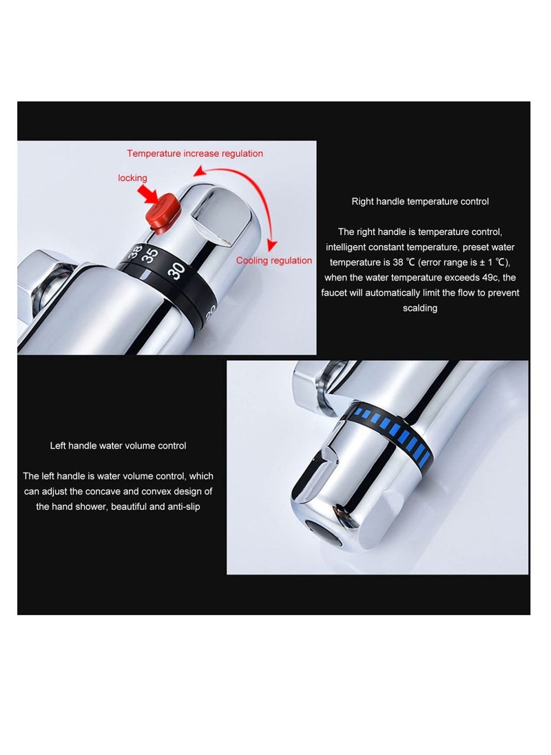 Wall Mounted Thermostatic Shower Mixer, Hot Cold Water Mixer Constant Temperature Control for Bathroom, Easy to Install Adjustable Temperature Shower Valve 1/2