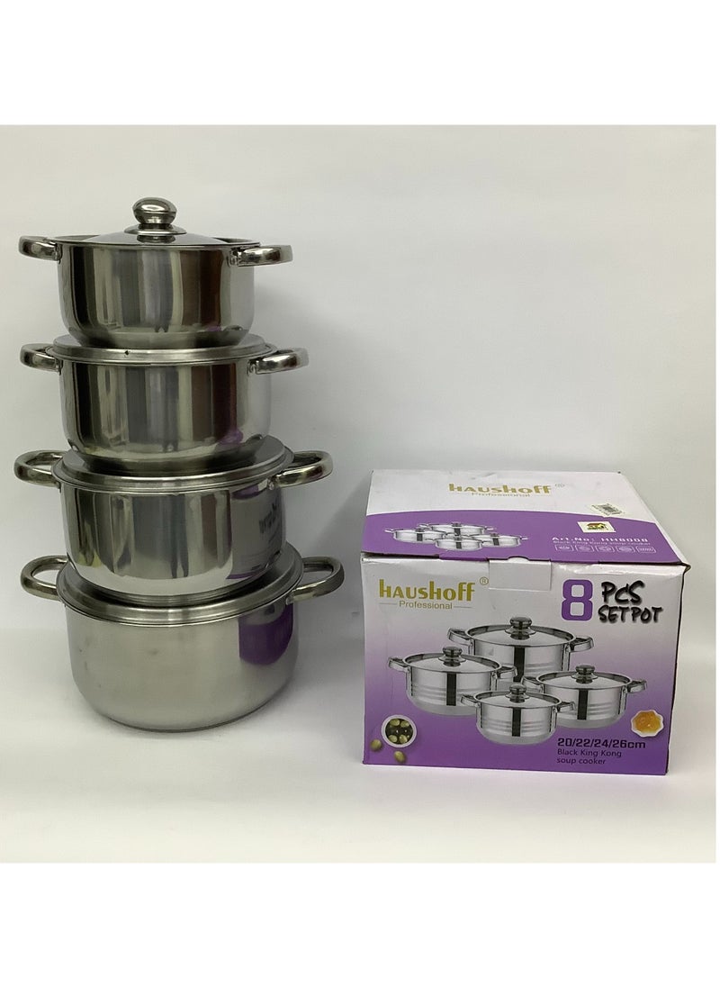 Stainless Steel Cooking Pot with Stainless Steel Cover/Lid - 4 Pieces (20/22/24/26 cm)