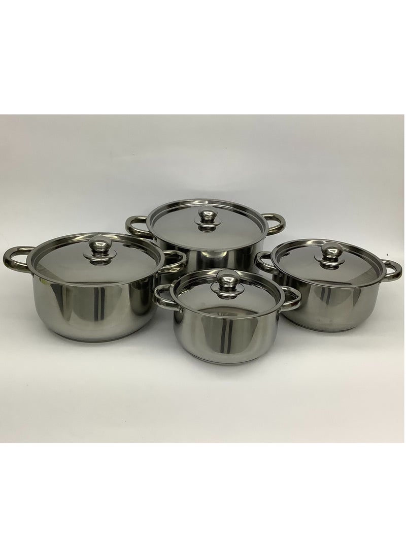 Stainless Steel Cooking Pot with Stainless Steel Cover/Lid - 4 Pieces (20/22/24/26 cm)