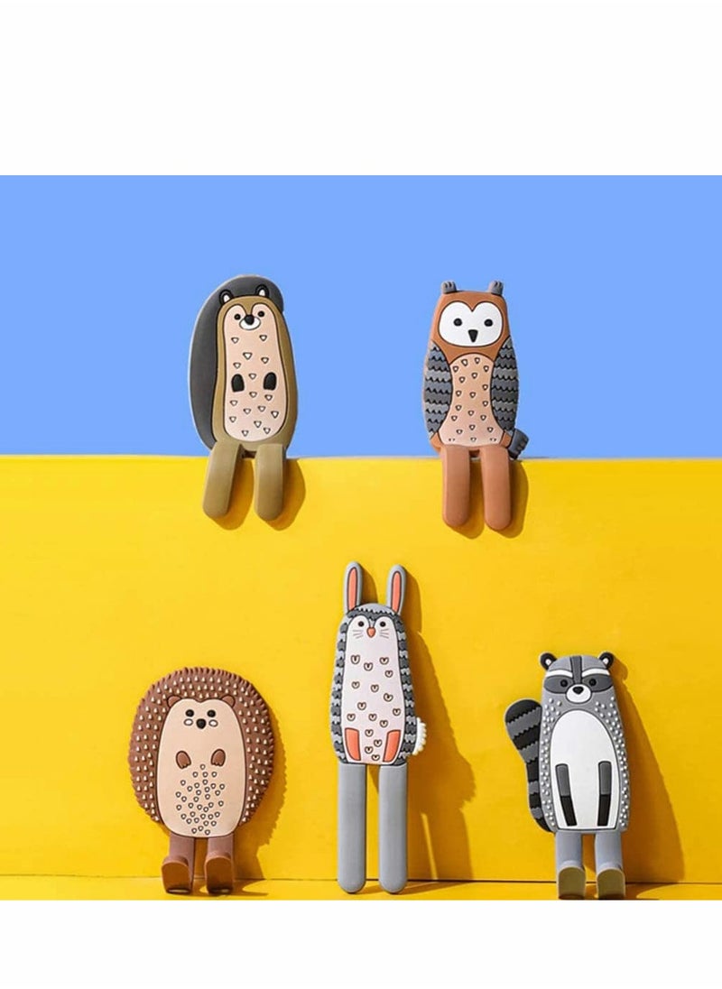 Multifunction Cartoon Animal Magnetic Refrigerator Hook Sticker, 4Pcs Refrigerator Traceless Hooks Fridge Magnet Hanging Hook White Board Lockers Surface (Fox + Hedgehog + Owl + Rabbit)