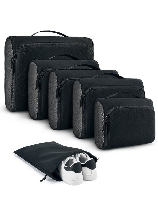 BAGSMART Black 6 PCS Quilted Packing Cubes for Suitcases