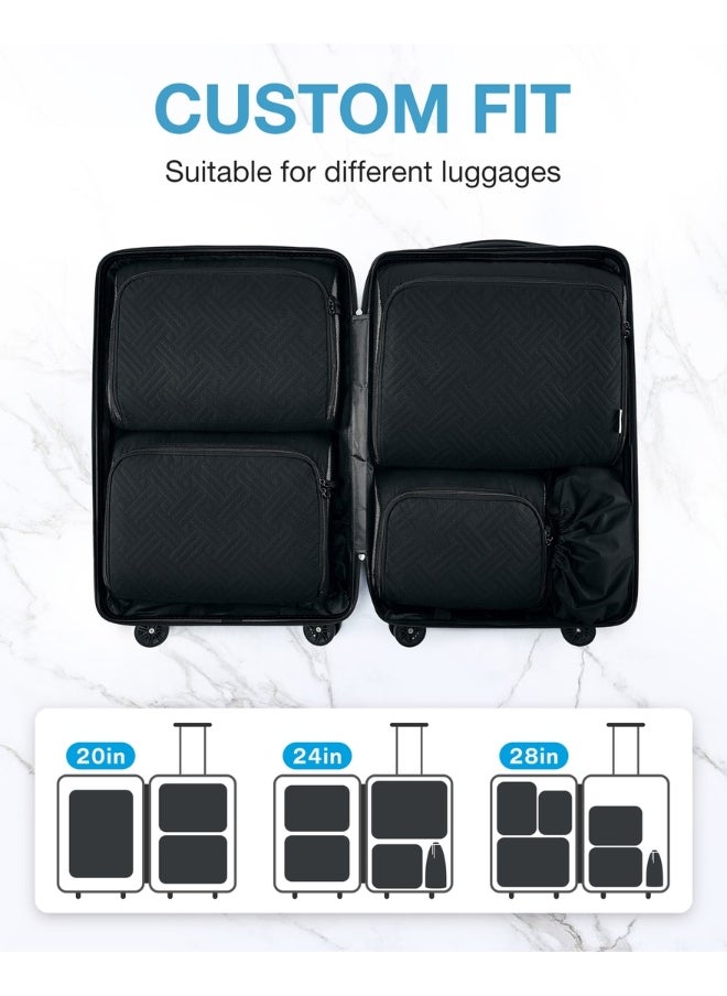 BAGSMART Black 6 PCS Quilted Packing Cubes for Suitcases