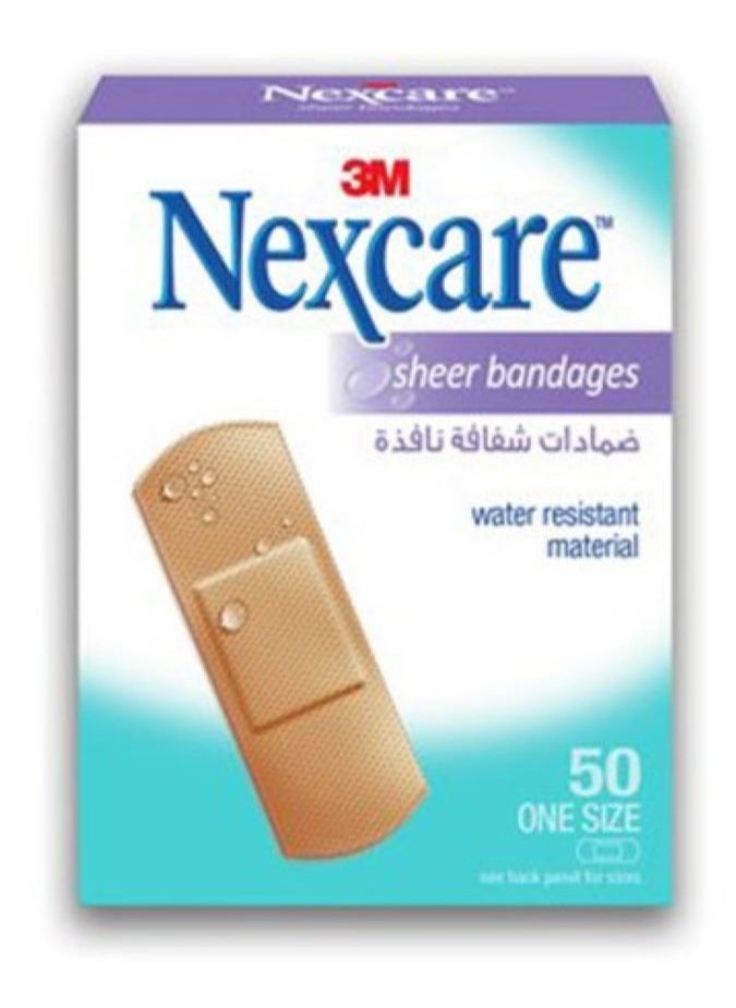 3M Nexcare Sheer Bandages – One Size – 50 Bandages