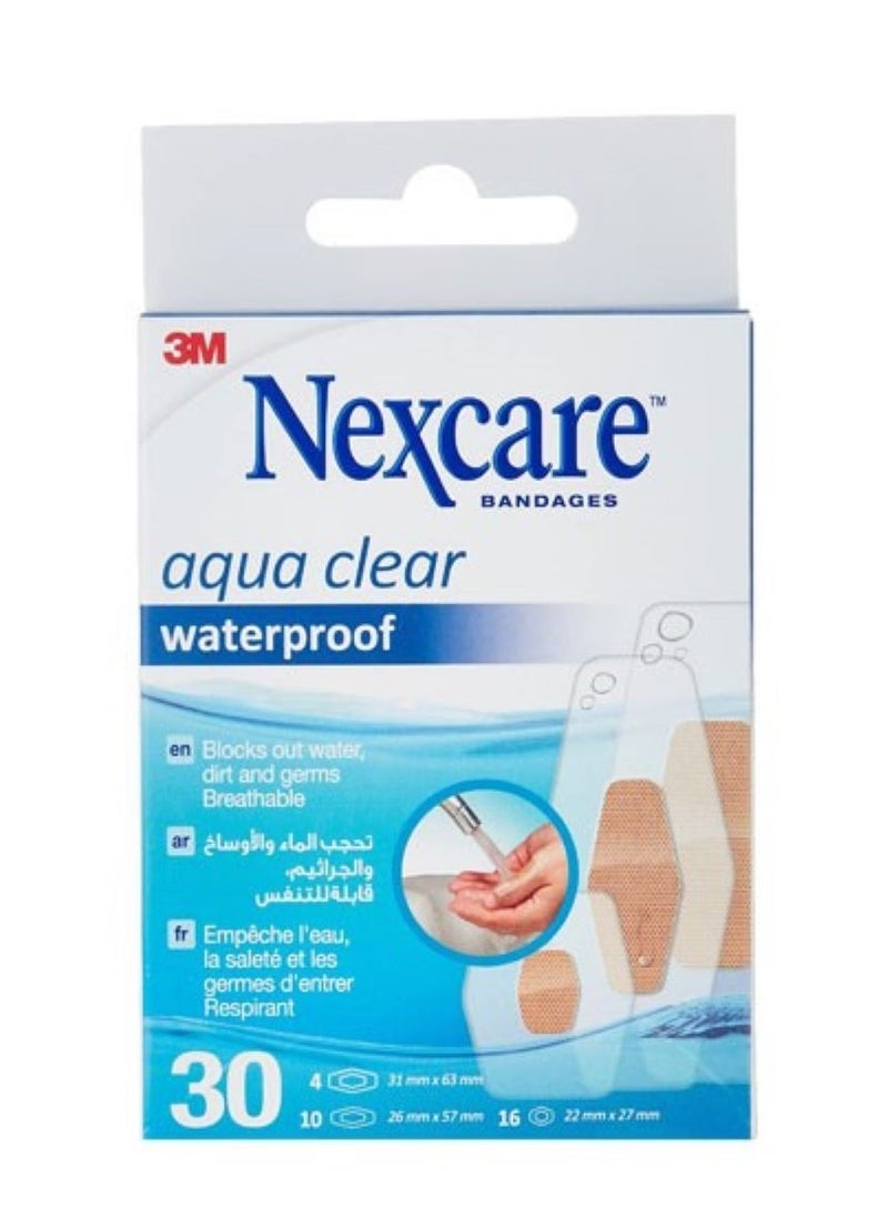 3M Nexcare Aqua Clear Waterproof Bandages – Assorted Size – 30 Bandages