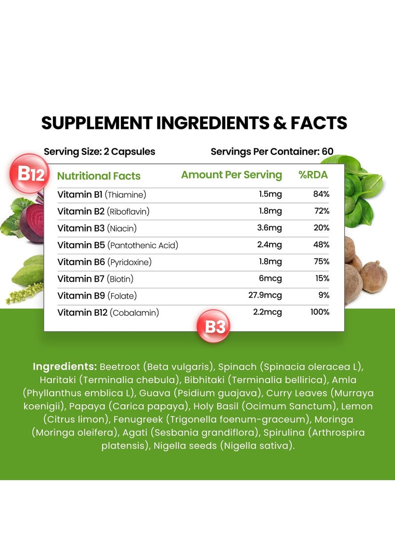 Himalayan Organics Natural Vitamin B12,  (120 Vegetarian Capsules) B1, B2, B3, B5, B6, B7, B9, B12/ Daily Energy Boost