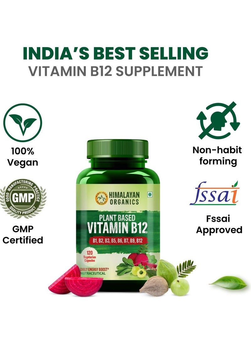 Himalayan Organics Natural Vitamin B12,  (120 Vegetarian Capsules) B1, B2, B3, B5, B6, B7, B9, B12/ Daily Energy Boost
