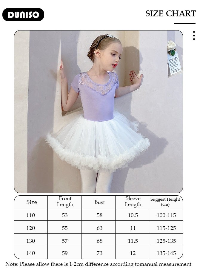 Girls Ballet Dresses Leotards with Skirt Dance Dress, Tutu Skirted Leotards Short, Girls Cotton Ballet Dance Dress,  Short Sleeve Leotard with Removable Skirt Toddler Dance Tutu Dress for Girls