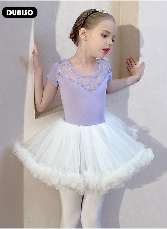 Girls Ballet Dresses Leotards with Skirt Dance Dress, Tutu Skirted Leotards Short, Girls Cotton Ballet Dance Dress,  Short Sleeve Leotard with Removable Skirt Toddler Dance Tutu Dress for Girls