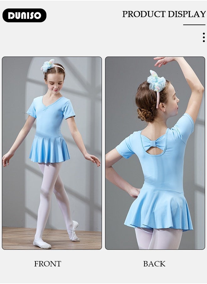 Girls Ballet Dresses Leotards with Skirt Short Sleeves, Dance Dress Ballerina Tutu Outfit Cotton Dress Ballet Skirt, Mini Skirt Princess Dresses Dance Wear Clothes for Little Girl