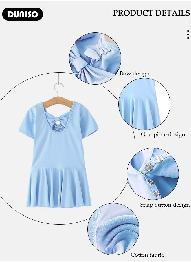 Girls Ballet Dresses Leotards with Skirt Short Sleeves, Dance Dress Ballerina Tutu Outfit Cotton Dress Ballet Skirt, Mini Skirt Princess Dresses Dance Wear Clothes for Little Girl