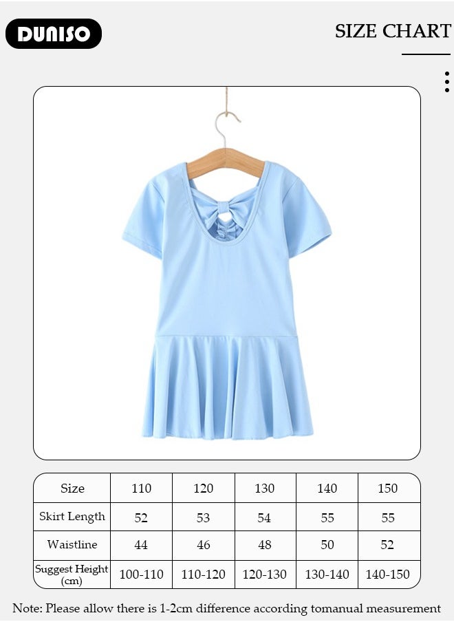 Girls Ballet Dresses Leotards with Skirt Short Sleeves, Dance Dress Ballerina Tutu Outfit Cotton Dress Ballet Skirt, Mini Skirt Princess Dresses Dance Wear Clothes for Little Girl