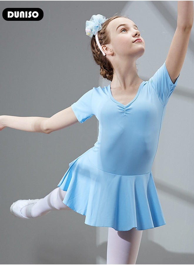 Girls Ballet Dresses Leotards with Skirt Short Sleeves, Dance Dress Ballerina Tutu Outfit Cotton Dress Ballet Skirt, Mini Skirt Princess Dresses Dance Wear Clothes for Little Girl