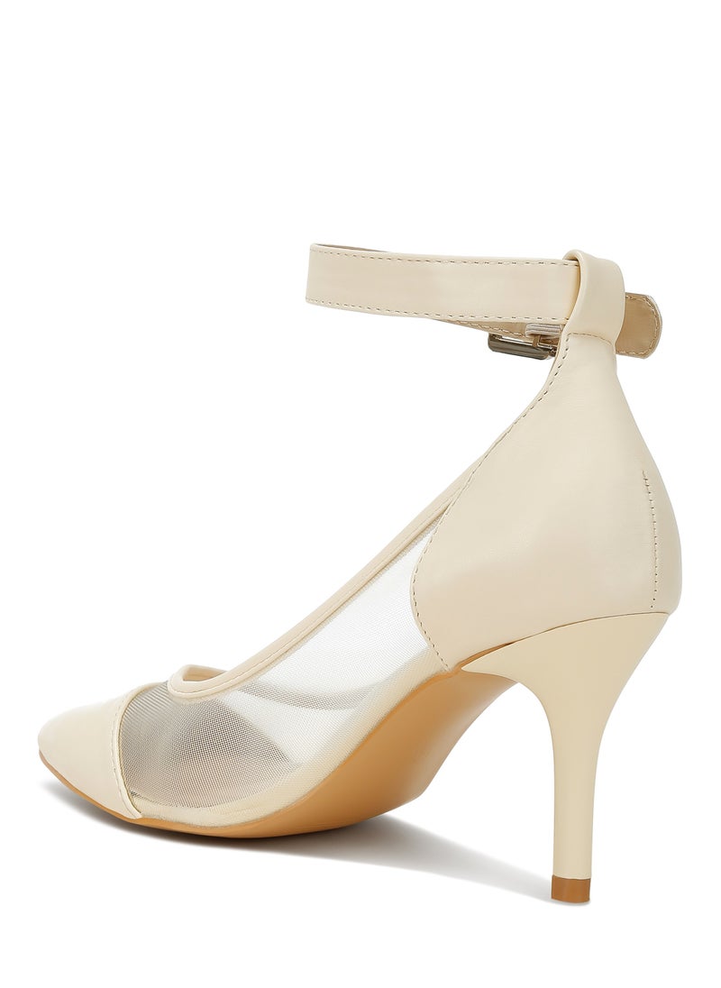 Pointy Toe Ankle Strap Pumps in Beige