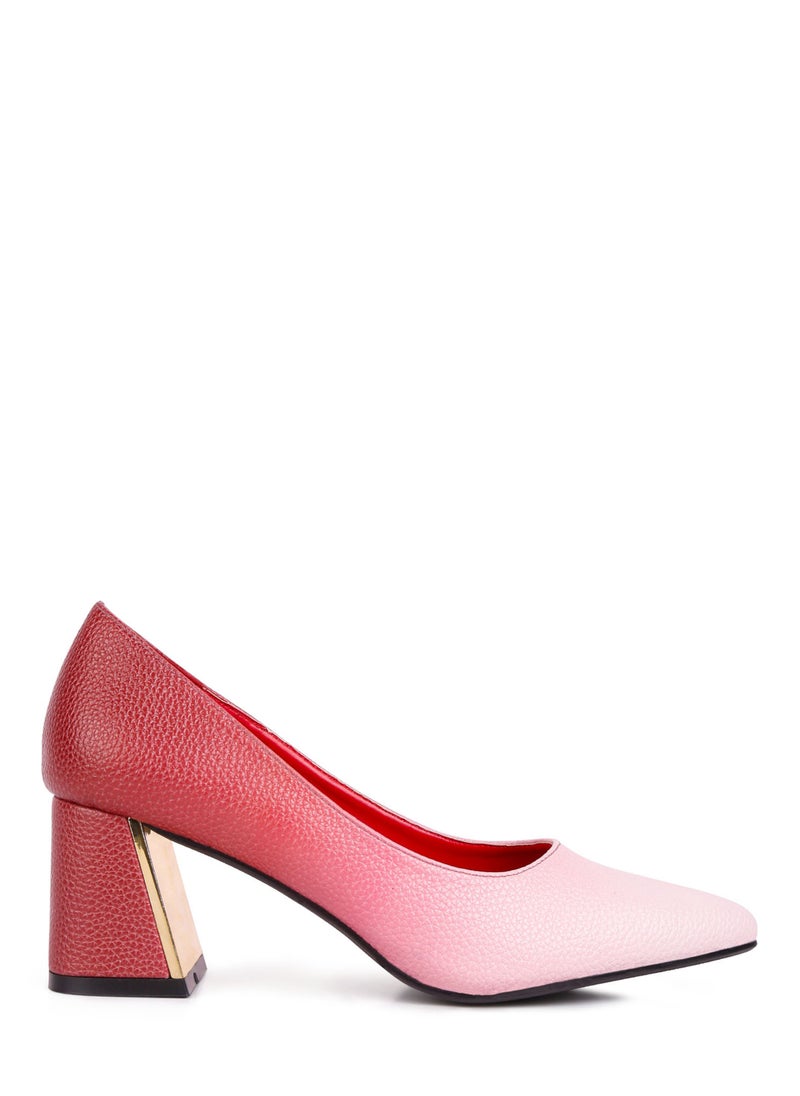 Red & White Metallic Accent Block Heel Pumps