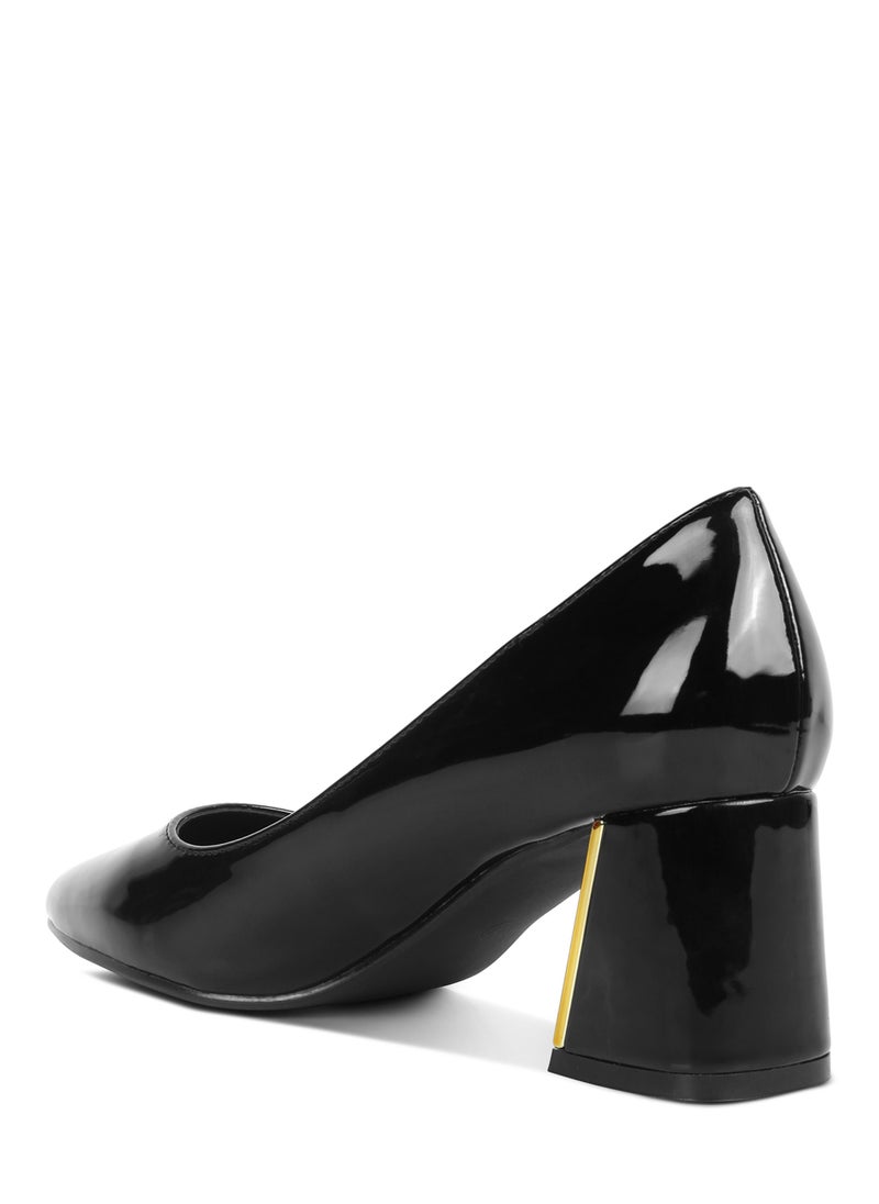 Black Metallic Accent Block Heel Pumps