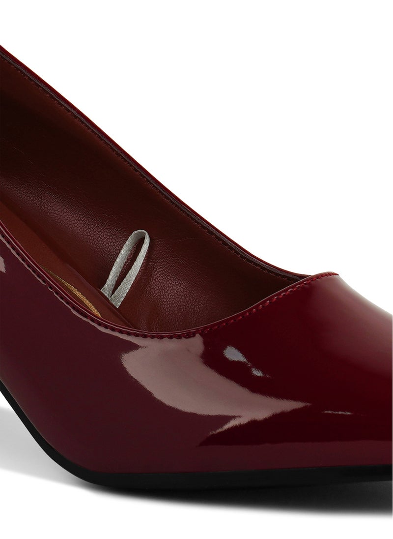 Burgundy Metallic Accent Block Heel Pumps